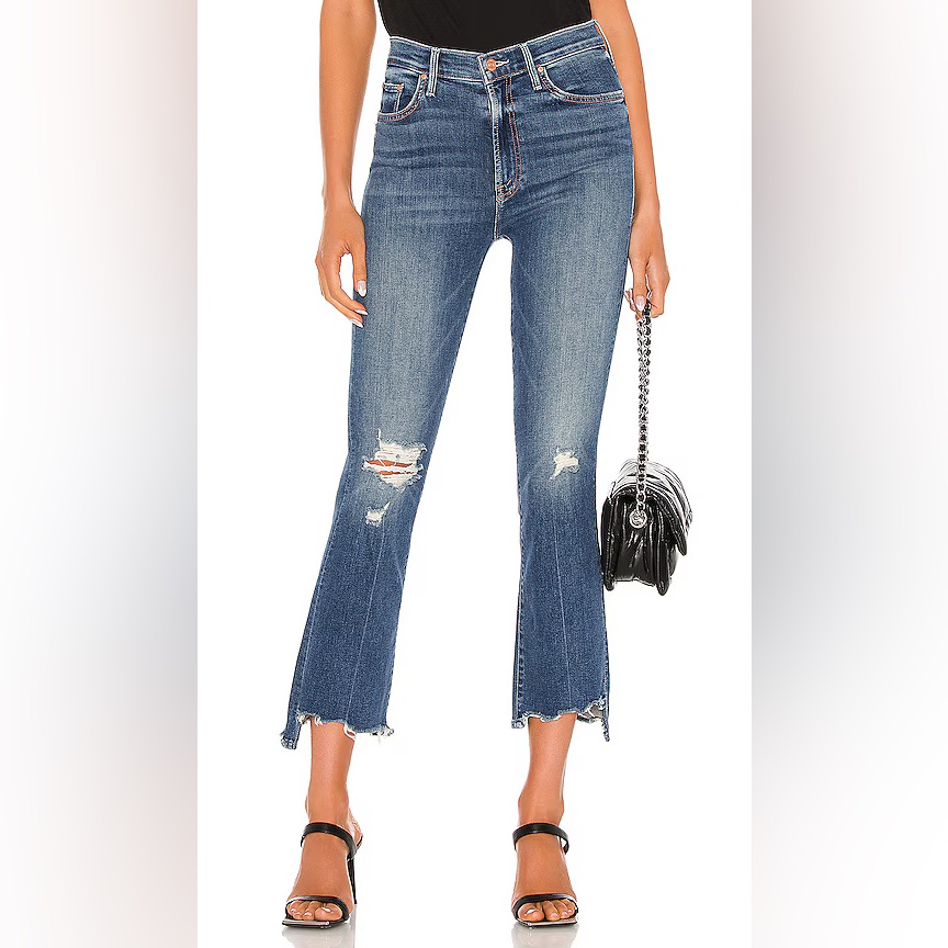 Mother Denim Jeans The Insider Crop Step Chew In Dancing On Goals Size 24